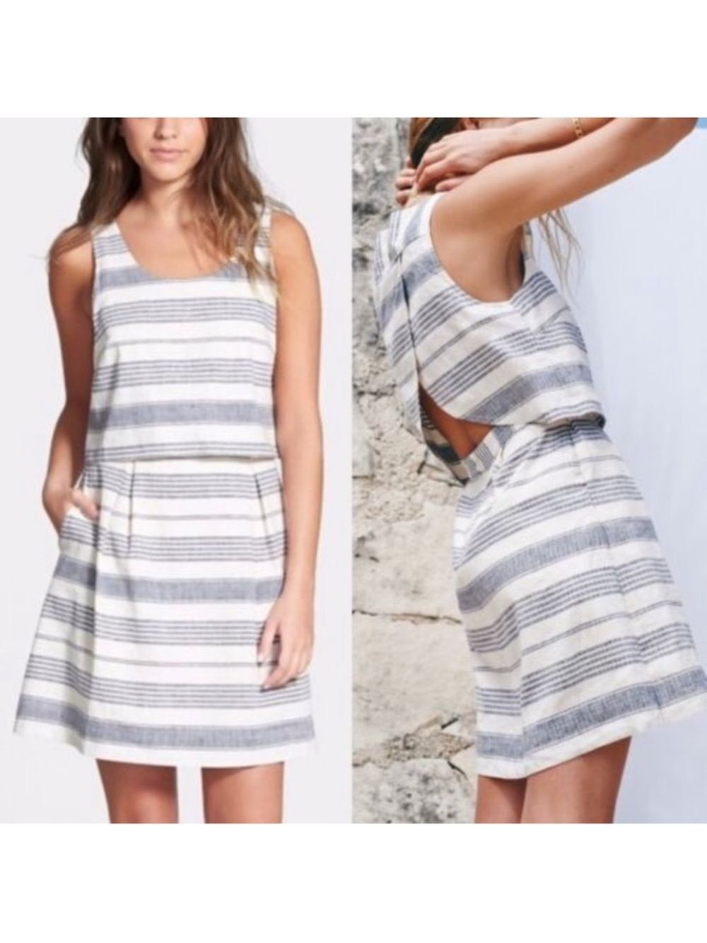 Madewell Blue and White Striped Open Back Overlay dress $138